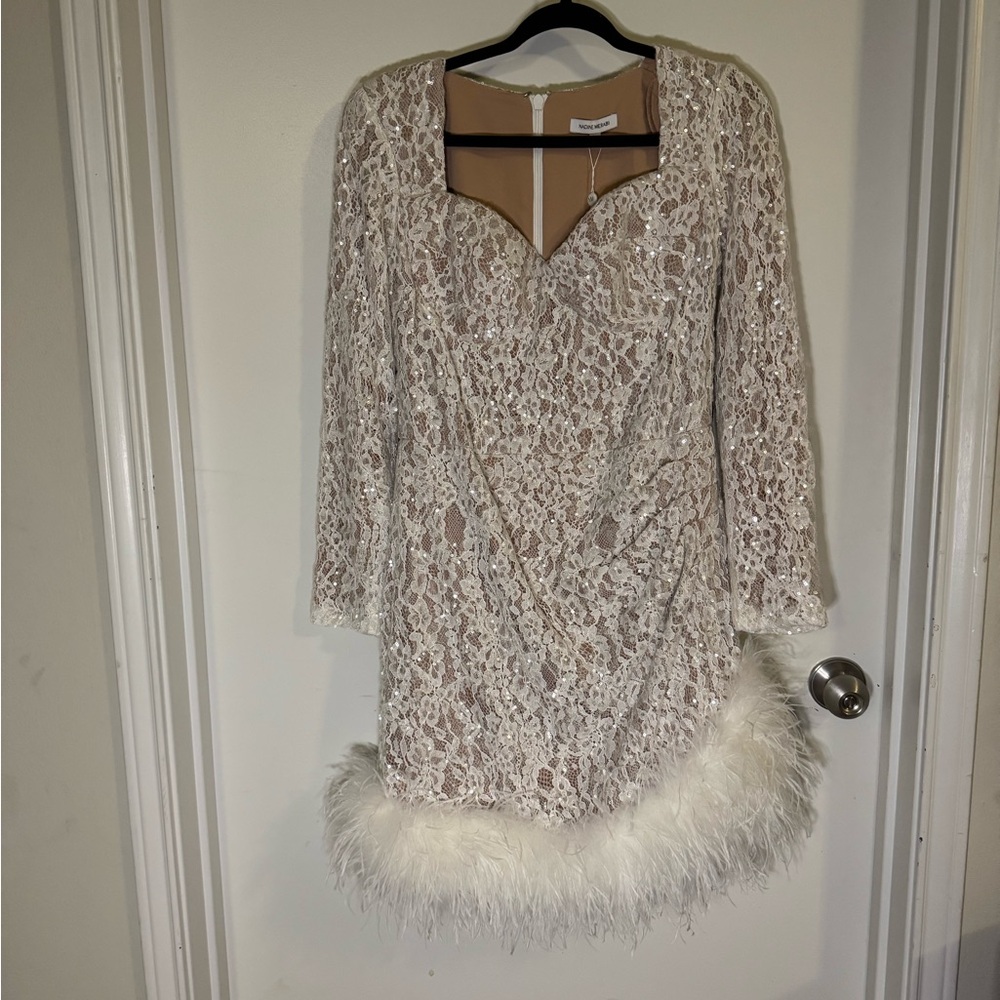 NADINE MERABI White Lace Midi Dress